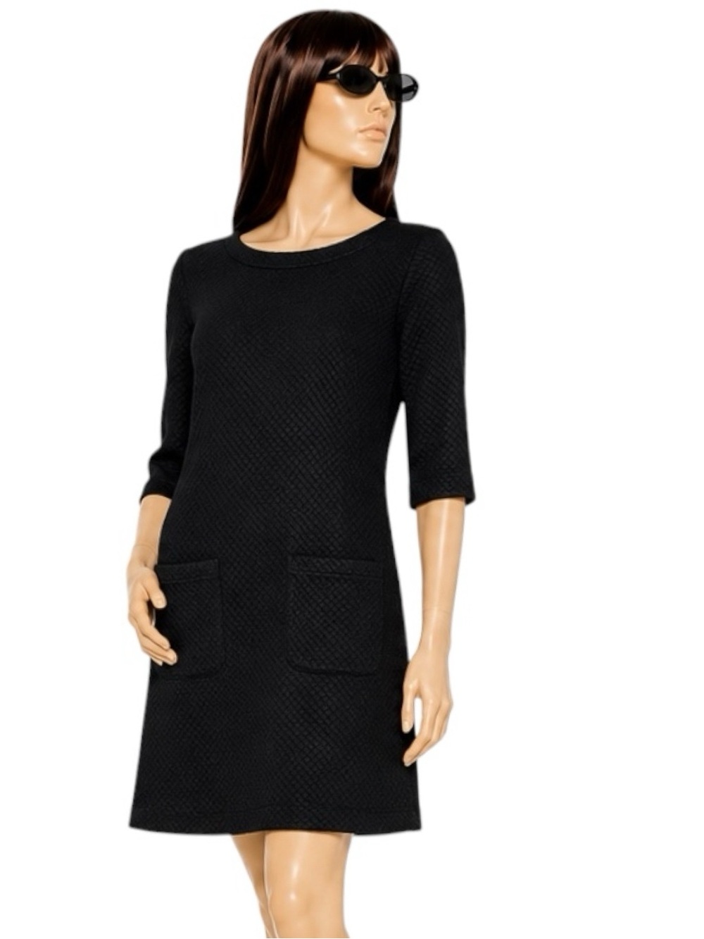 Boden Abigail Jacquard 3/4-Length Sleeves Black Dress Size 8